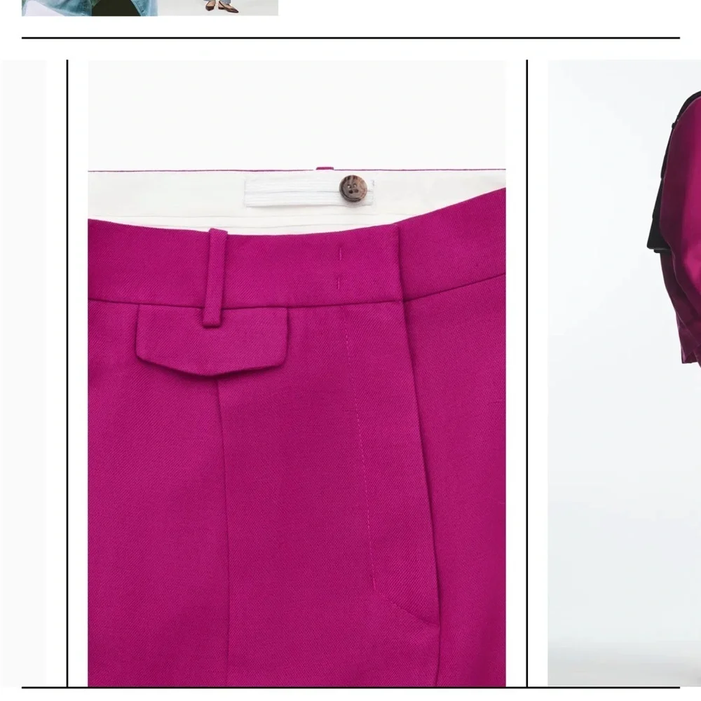 COS Bright Magenta Trousers Wide Leg - Adjustable Waist -Pockets 2 Linen Blend